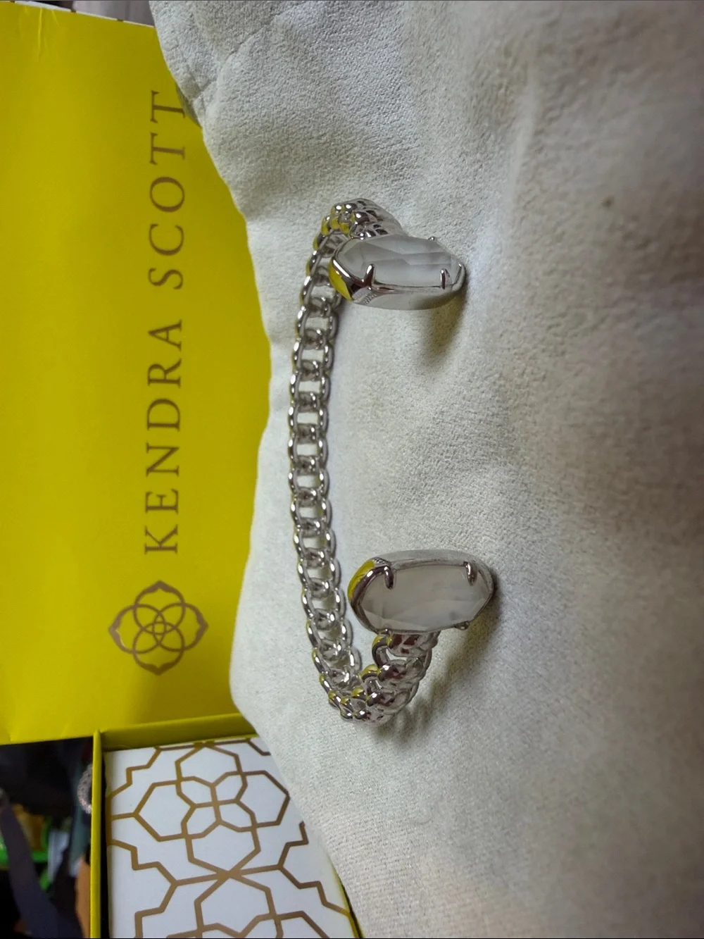 Kendra Scott Silver Open Chain Cuff with White Cabochons